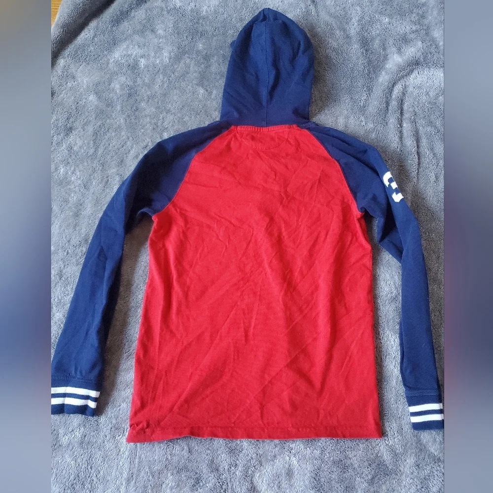 Polo by Ralph Lauren Red and Navy Long Sleeve Tee with Hood Size YOUTH L